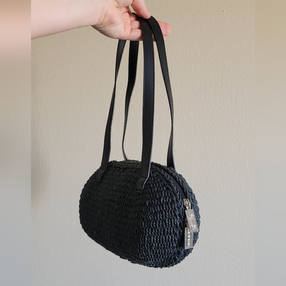 Sun And Sand Handbags - Vtg Sun N Sand Double Handled Raffia Woven Straw Bag, Black.